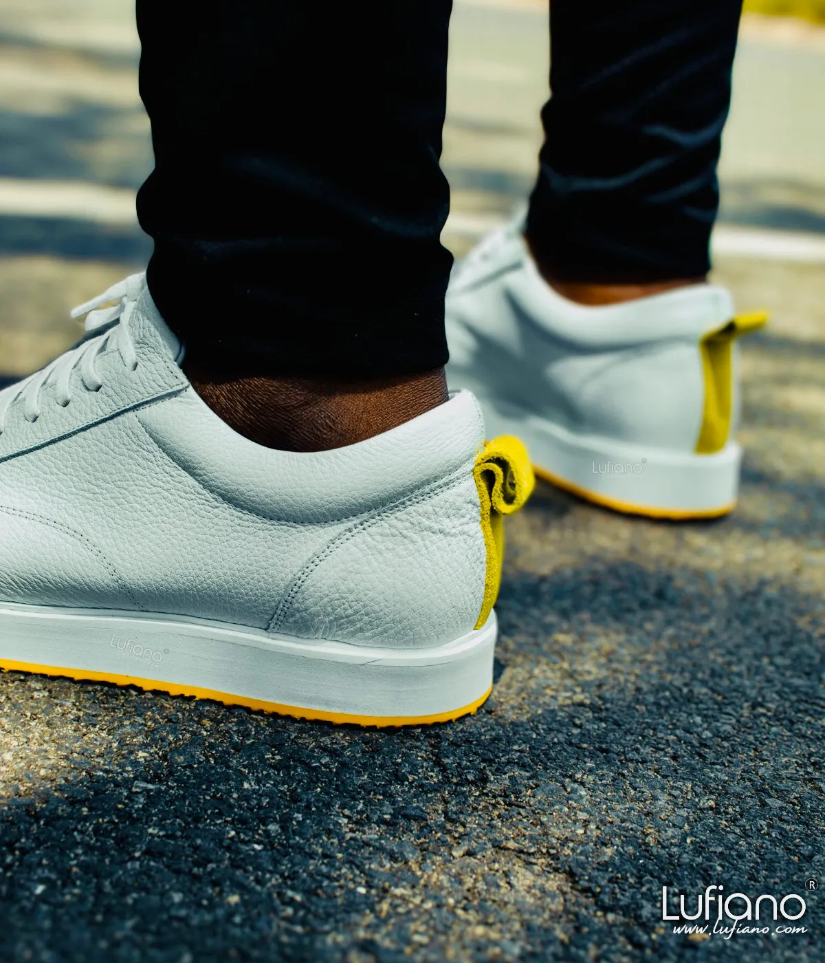 164 - LUFIANO collection Leather Sneaker- White/yellow