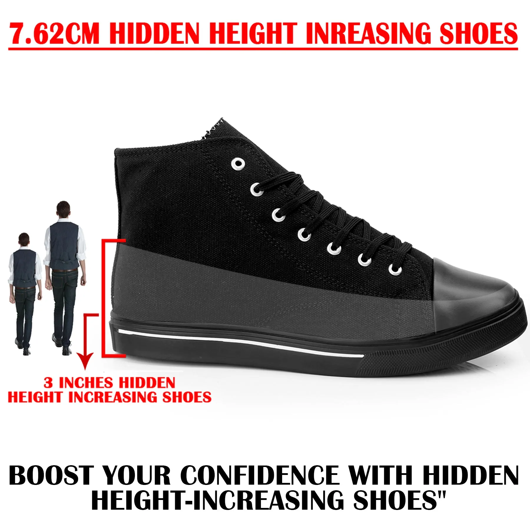 3 Inches Hidden Height Increasing Classic Canvas Elevator Shoes for all day Comfort and Styling