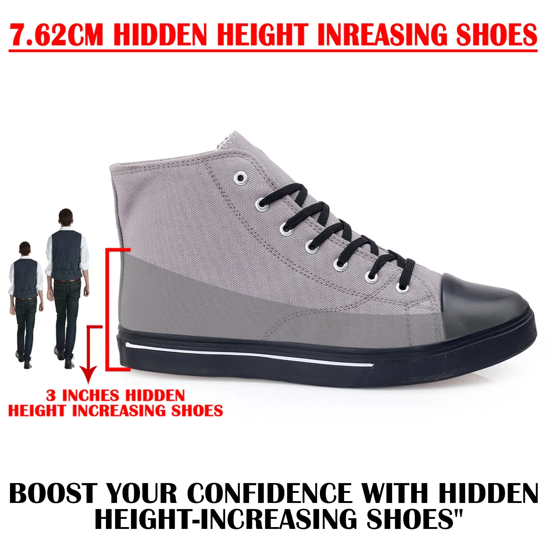 3 Inches Hidden Height Increasing Classic Canvas Elevator Shoes for all day Comfort and Styling