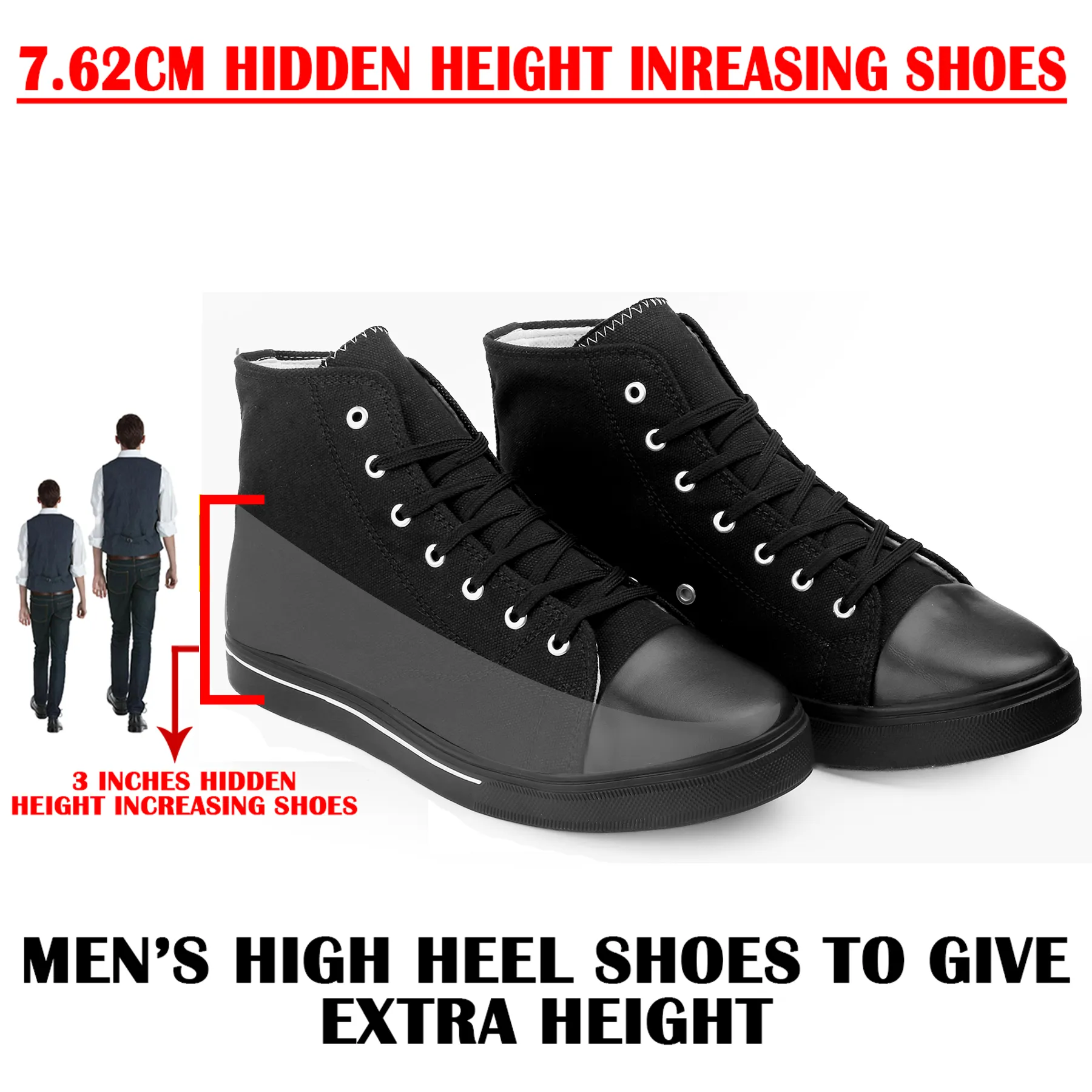 3 Inches Hidden Height Increasing Classic Canvas Elevator Shoes