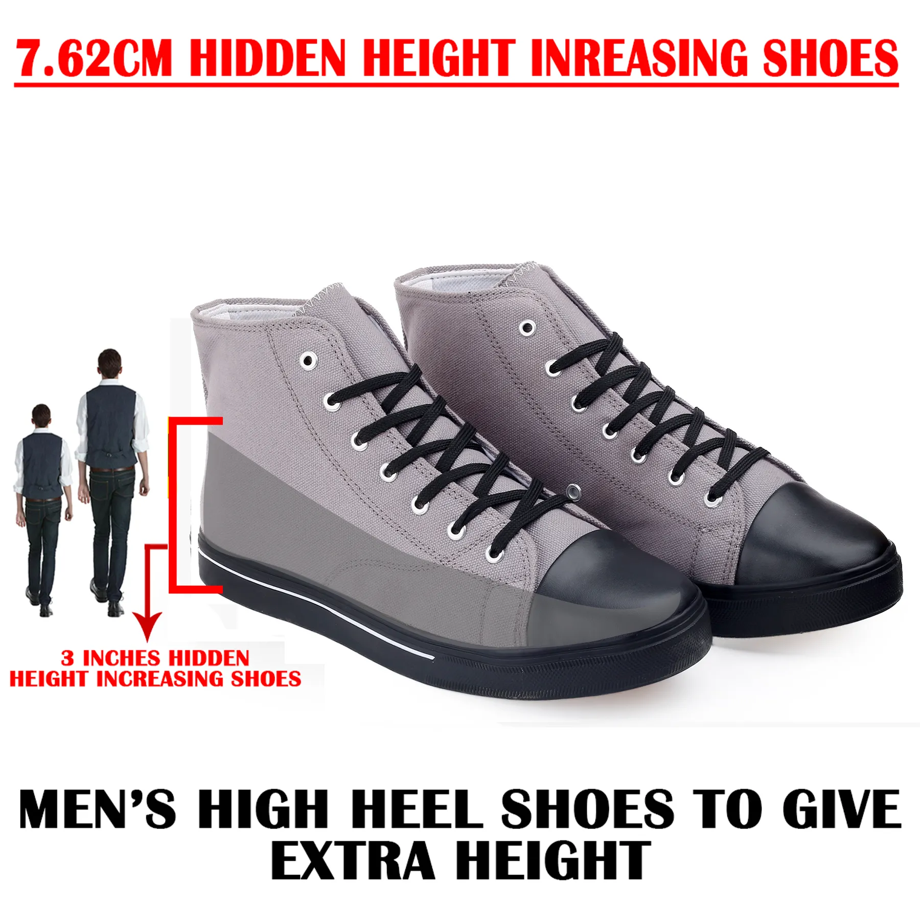 3 Inches Hidden Height Increasing Classic Canvas Elevator Shoes