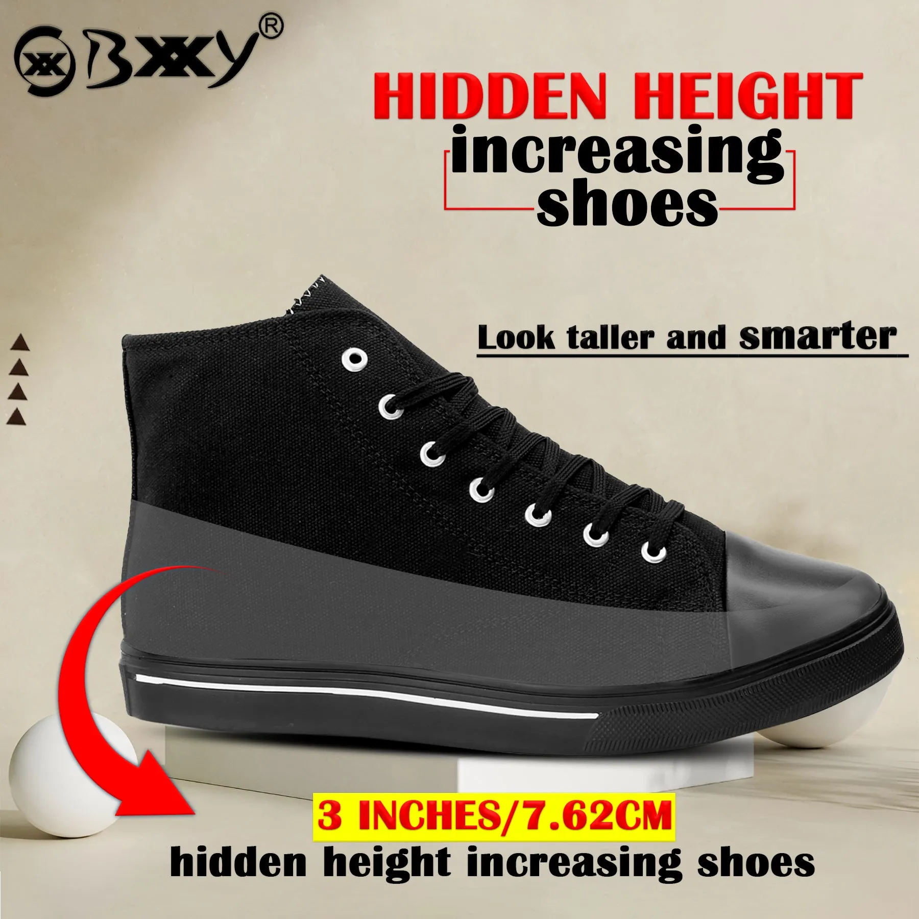 3 Inches Hidden Height Increasing Classic Canvas Elevator Shoes