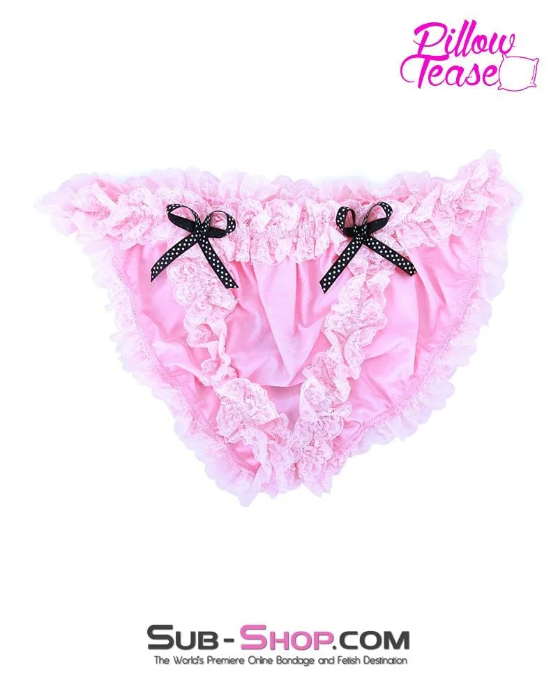 7084AE      Pink Hussy Forced Feminization Sissy Boy Panties with Black Bows