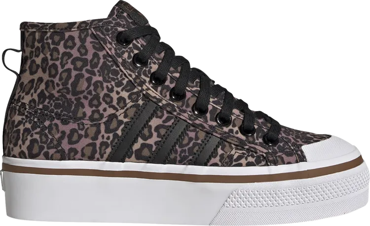 Adidas Wmns Nizza Platform Mid 'Leopard' Sneakers, Black