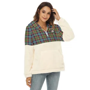 Aikenhead Tartan Women's Borg Fleece Hoodie With Half Zip with Family Crest