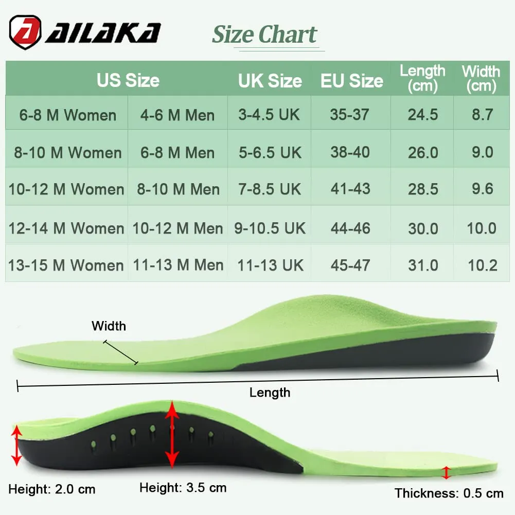 Ailaka High Arch Support Insoles for Men Women - Plantar Fasciitis Relief Arch Support Shoe Inserts, Orthotic Insoles for Flat Feet, Arch Pain and Heel Pain Relief 10-12 M US Women/8-10 M US Men Green