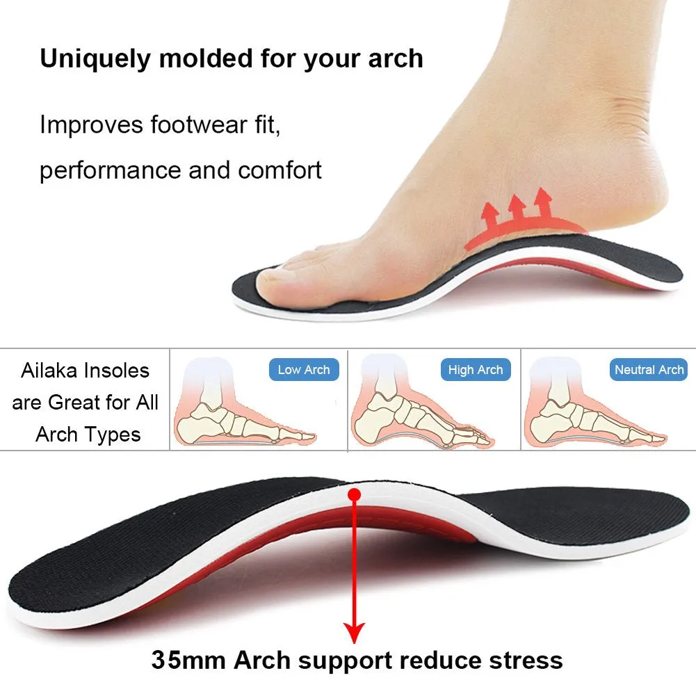 Ailaka High Arch Support Shoe Insoles Inserts for Flat Feet - Orthotic Insoles High Arch for Men Women Arch Pain, Plantar Fasciitis Relief Insoles 9-12 M US Women/7.5-10.5 M US Men