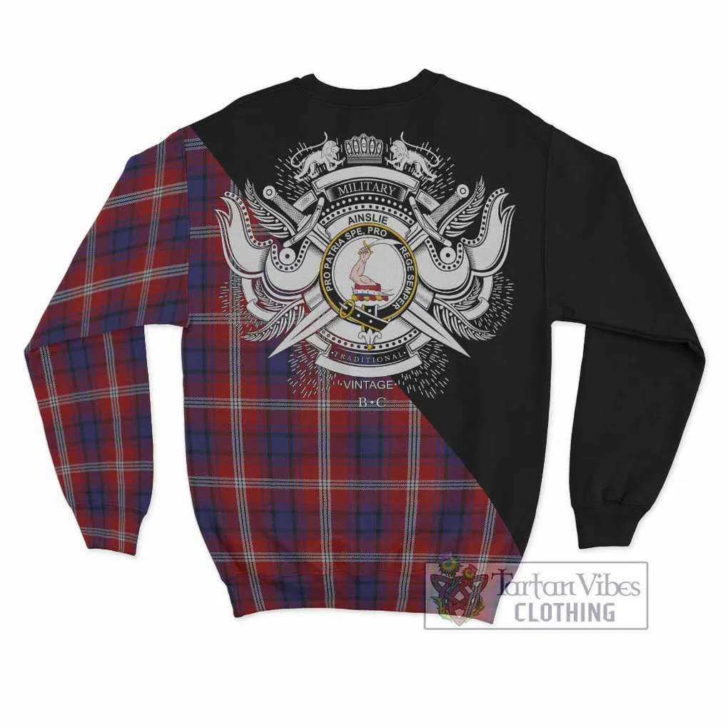 Ainslie Tartan Sweatshirt with Family Crest and Military Logo Style