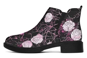 Amethyst Kintsugi Rose Chelsea Boots - Comfy Slip-On - Soft & Water-Resistant Micro-Suede Vegan Shoes