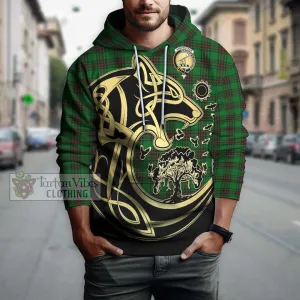 Anstruther Tartan Hoodie with Family Crest Celtic Wolf Style