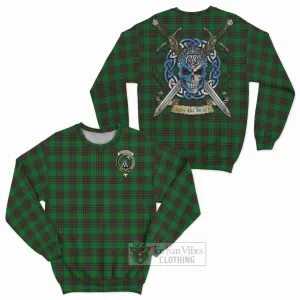 Anstruther Tartan Sweatshirt with Family Crest Celtic Skull Style