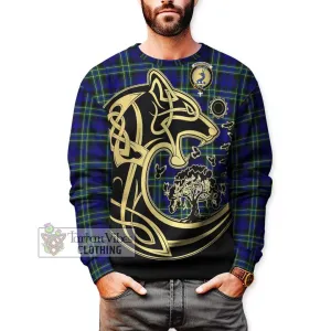 Arbuthnot Modern Tartan Sweatshirt with Family Crest Celtic Wolf Style