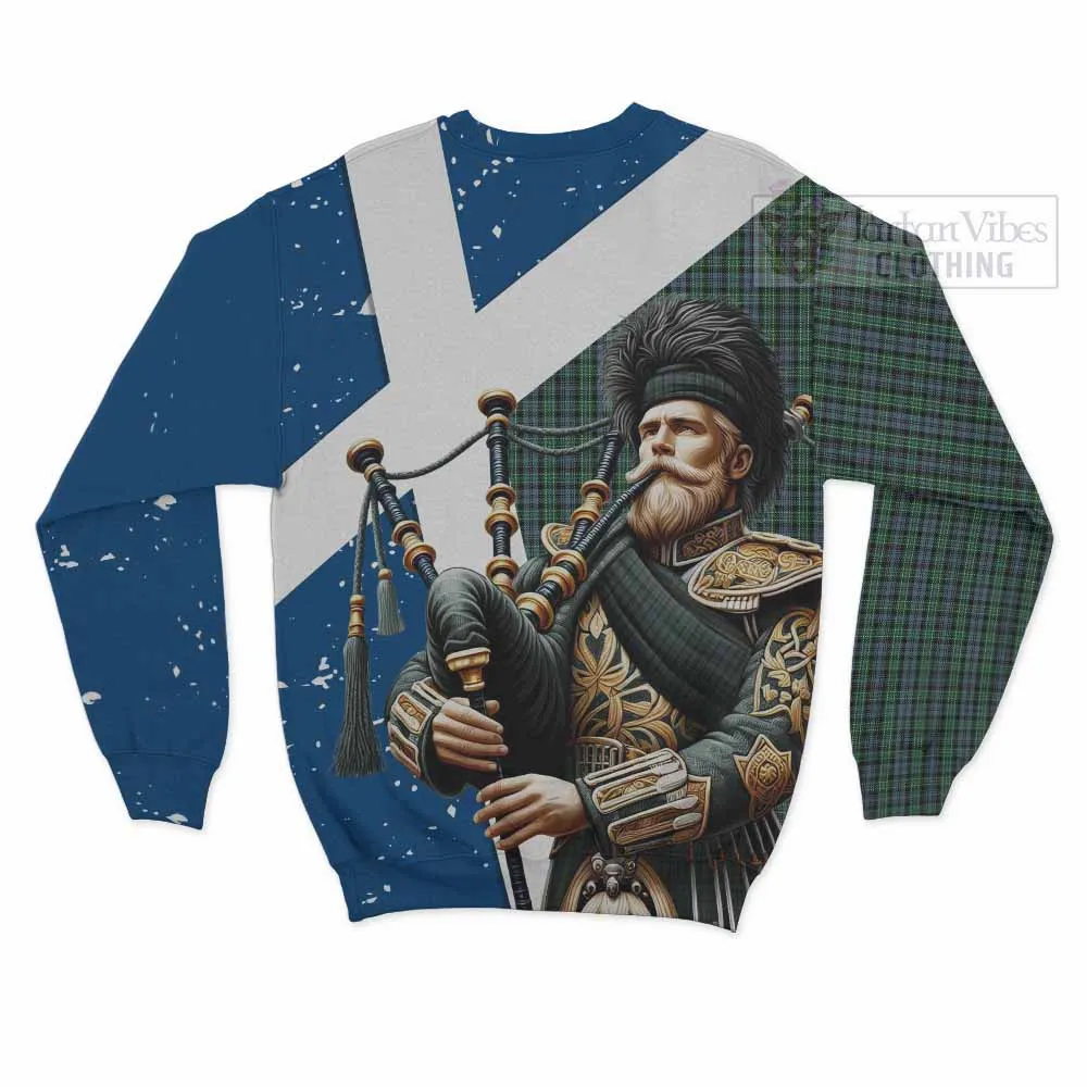 Arbuthnot Tartan Sweatshirt with Family Crest Scottish Bagpiper Vibes