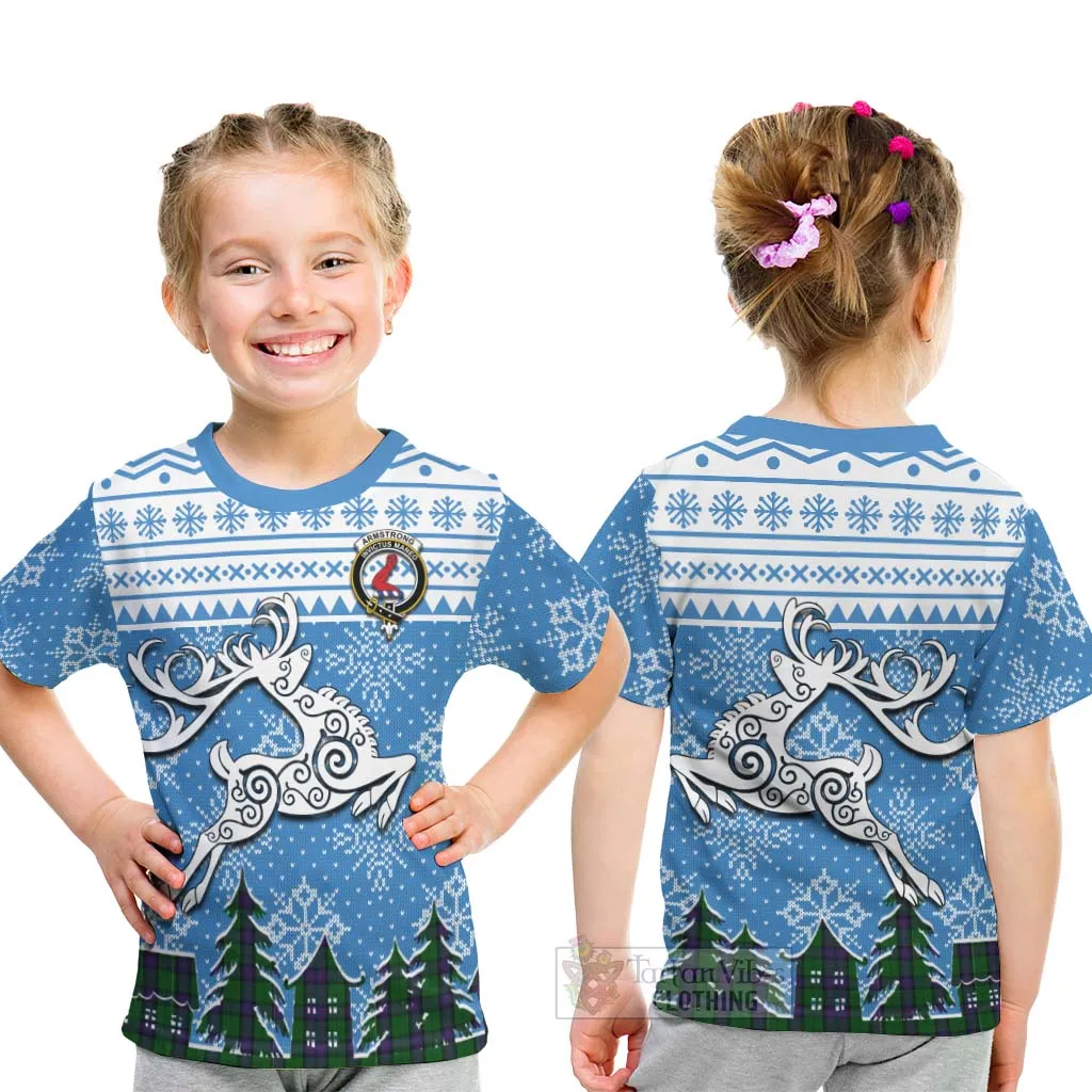 Armstrong Clan Christmas Kid T-Shirt Celtic Reindeer Style