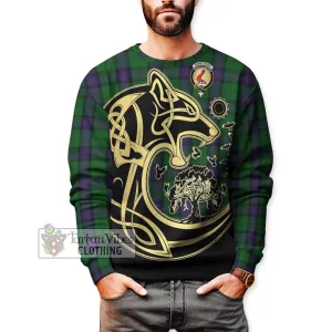 Armstrong Tartan Sweatshirt with Family Crest Celtic Wolf Style