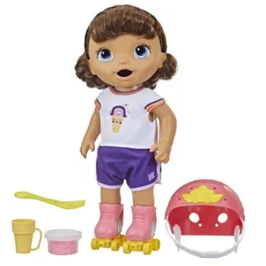 Baby Alive 12 Inch Roller Skate Brown Hair Doll, Eats and Poops Doll for Kids Ages 3 