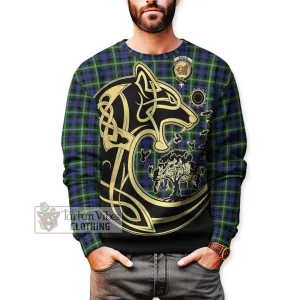 Baillie of Polkemmet Tartan Sweatshirt with Family Crest Celtic Wolf Style