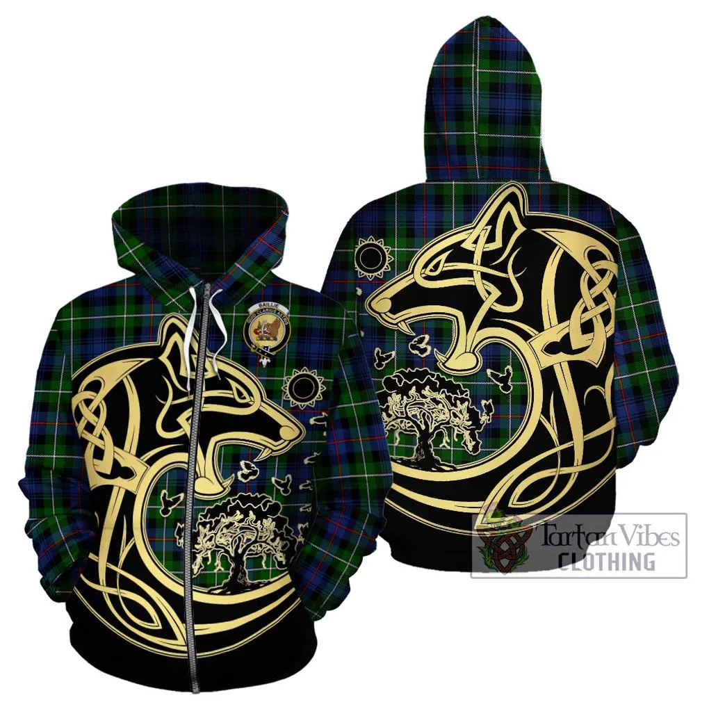 Baillie Tartan Hoodie with Family Crest Celtic Wolf Style