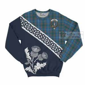 Bain Tartan Sweatshirt Featuring Thistle and Scotland Map