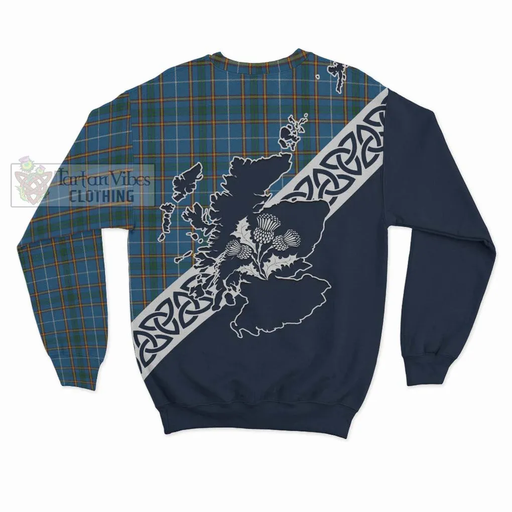 Bain Tartan Sweatshirt Featuring Thistle and Scotland Map