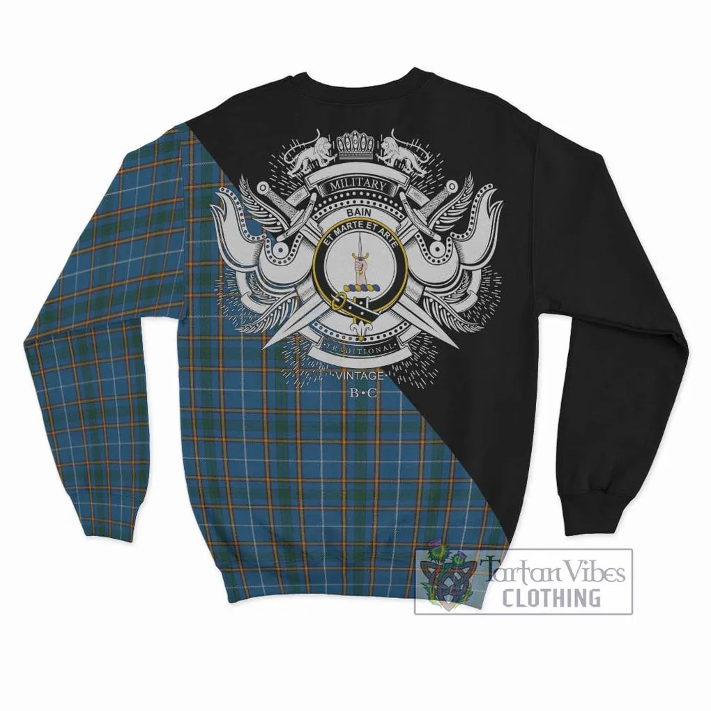 Bain Tartan Sweatshirt with Family Crest and Military Logo Style