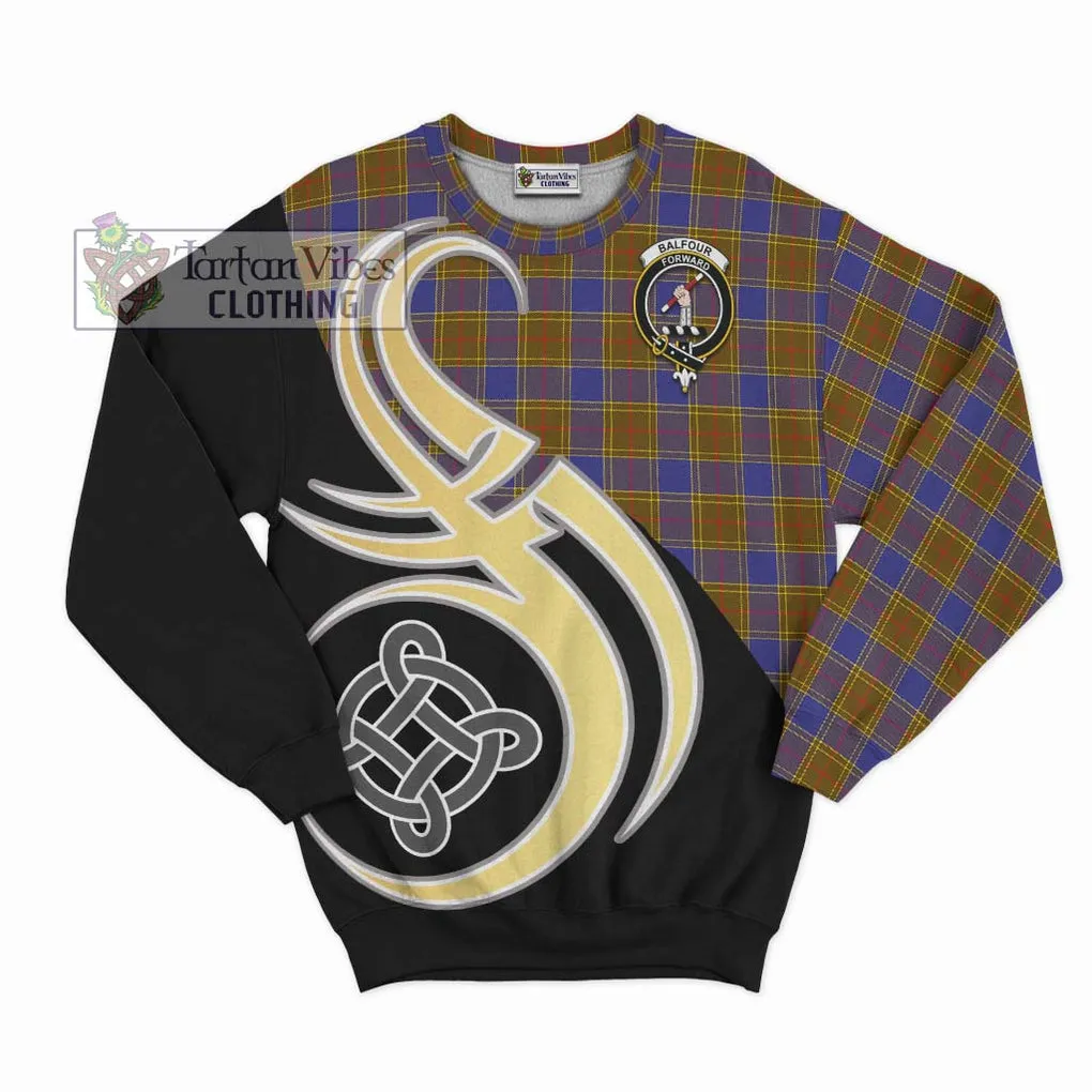 Balfour Tartan Sweatshirt with Family Crest and Celtic Symbol Style