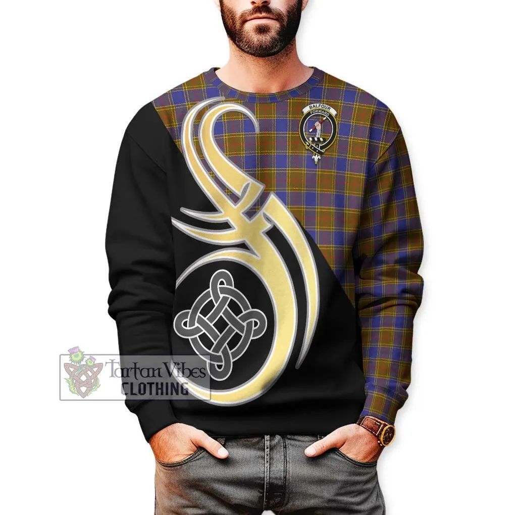 Balfour Tartan Sweatshirt with Family Crest and Celtic Symbol Style