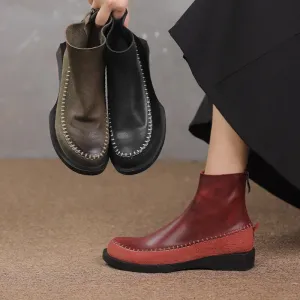 Barefoot Chelsea Boots Soft Leather Flat Boots Designer Ankle Boots Back Zip in Red/Coffee/Black