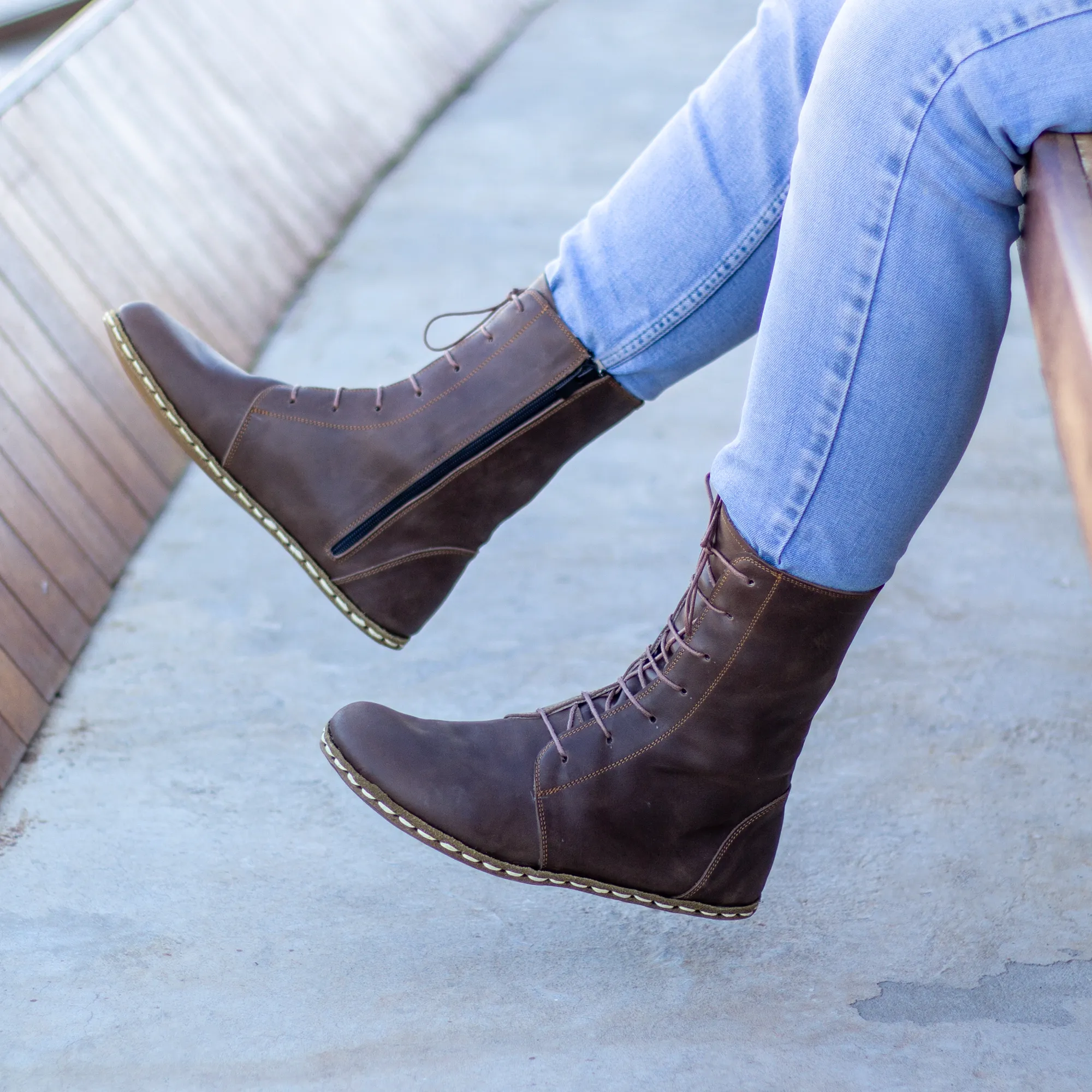 Barefoot Grounding Effect Crazy Classic Brown Leather Boots For Men