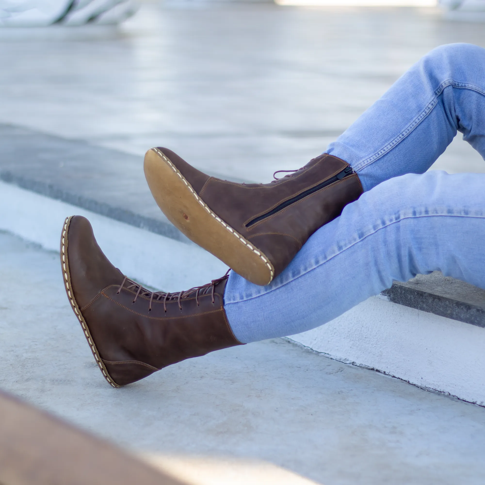 Barefoot Grounding Effect Crazy Classic Brown Leather Boots For Men