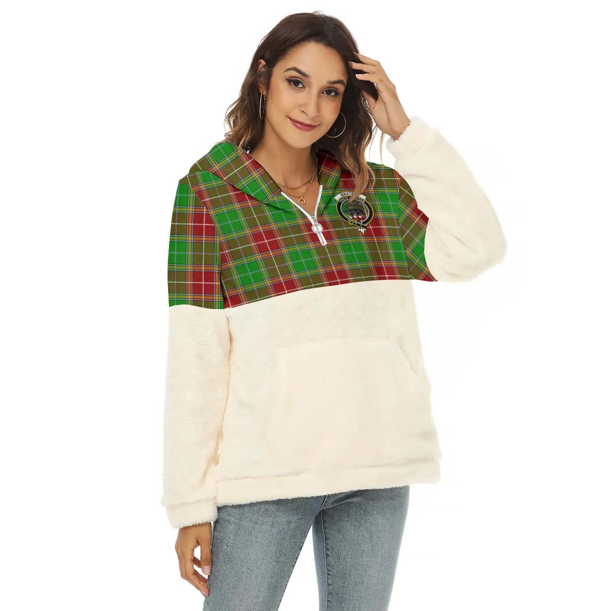 Baxter Modern Tartan Women's Borg Fleece Hoodie With Half Zip with Family Crest