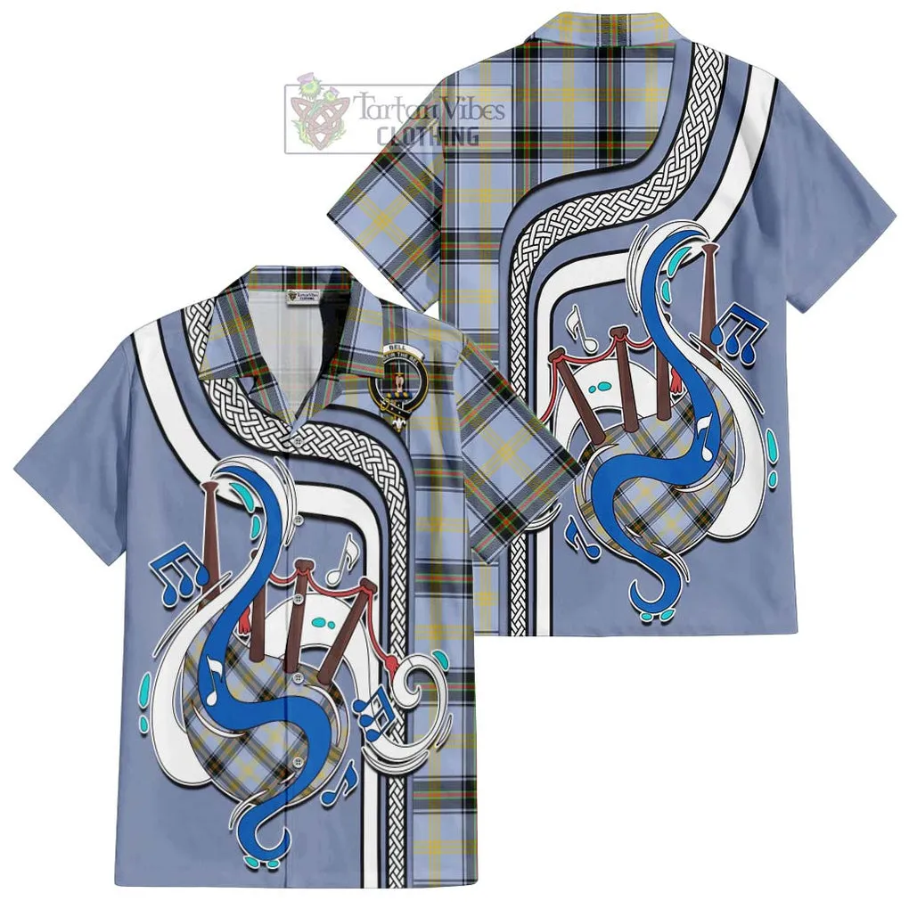 Bell Tartan Short Sleeve Button Shirt with Epic Bagpipe Style