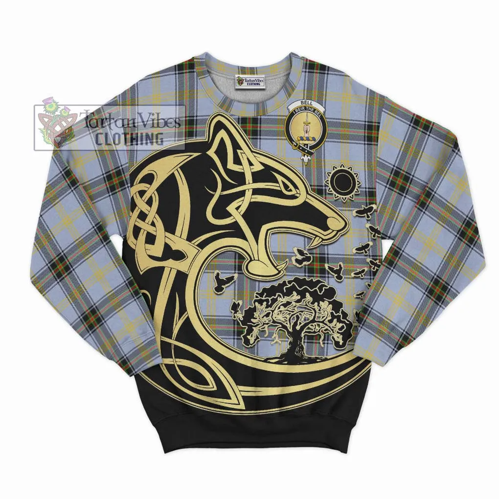 Bell Tartan Sweatshirt with Family Crest Celtic Wolf Style