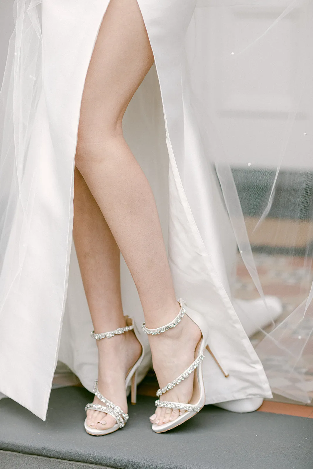 Bella - White Crystal Embellished Strappy Evening Heel