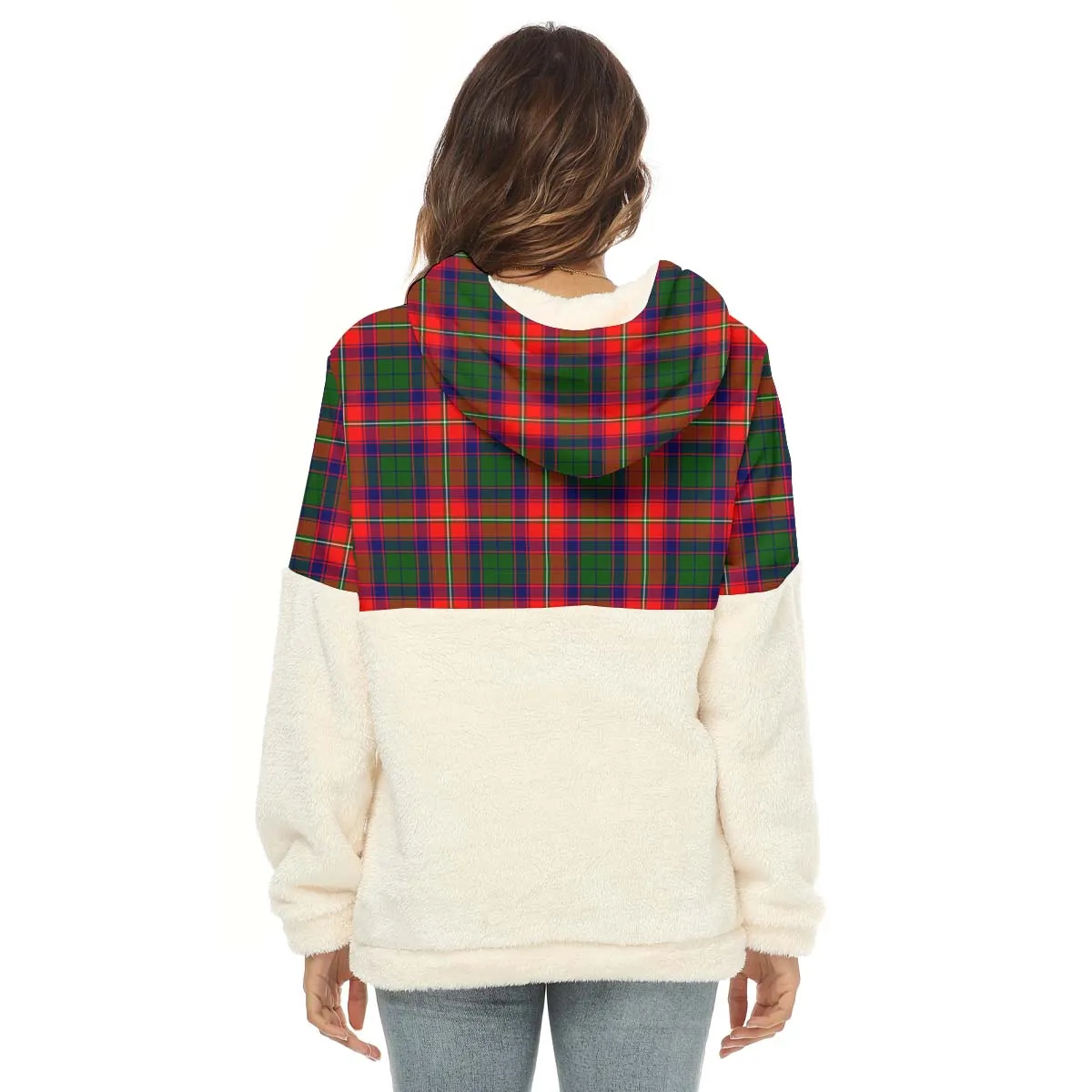 Belshes Tartan Women's Borg Fleece Hoodie With Half Zip with Family Crest