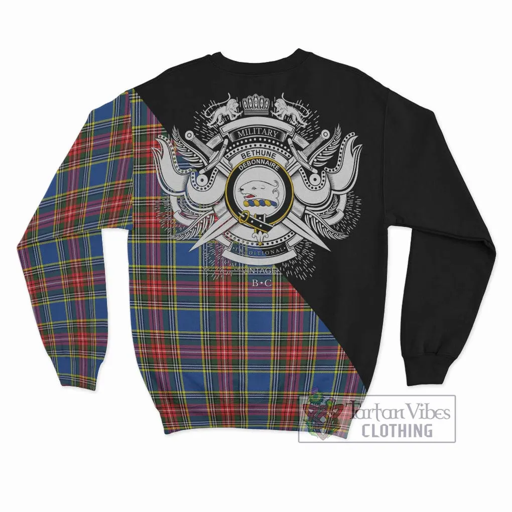 Bethune Tartan Sweatshirt with Family Crest and Military Logo Style