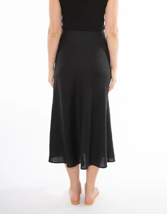 Bias Cut Linen Skirt Black