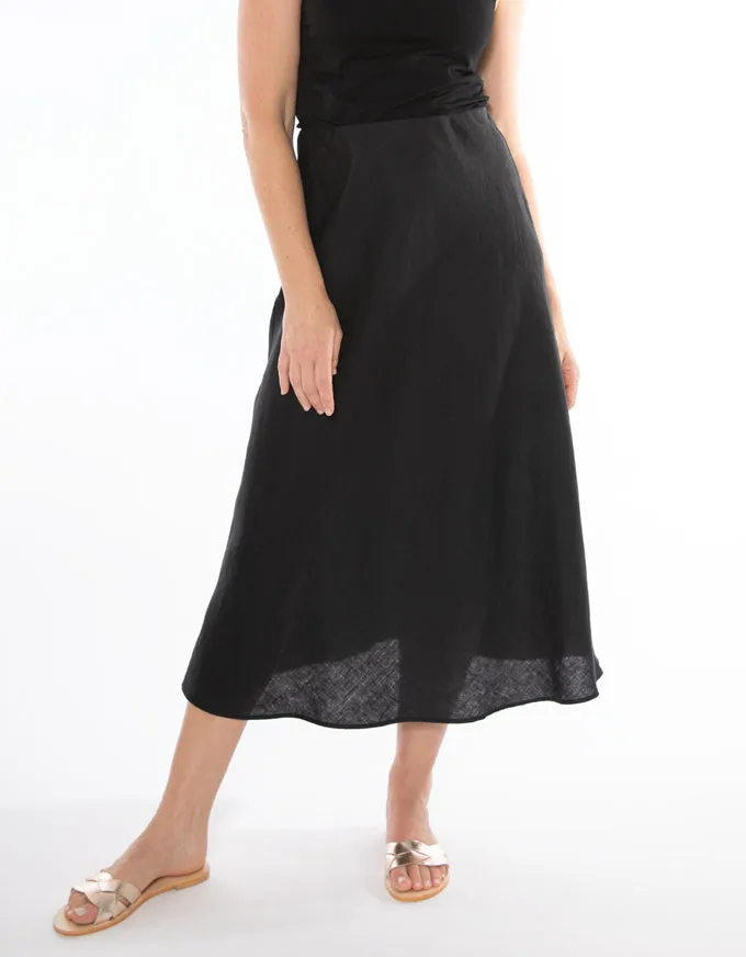 Bias Cut Linen Skirt Black