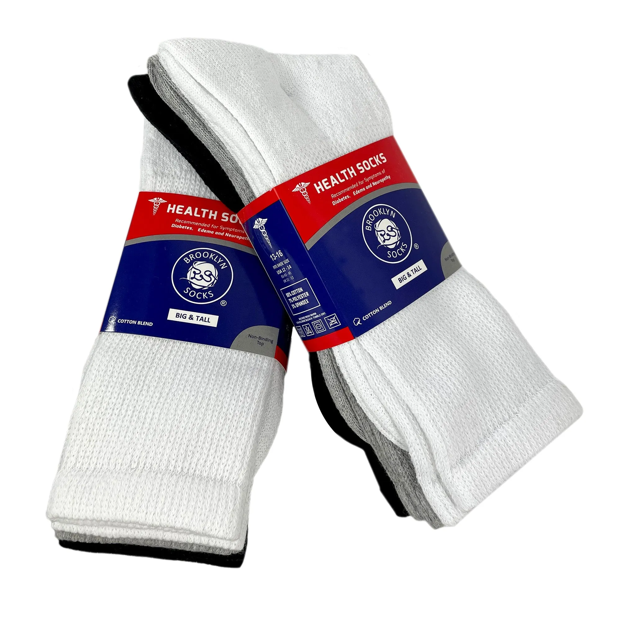 Big and Tall Diabetic Cotton Neuropathy Crew Socks, Size 13-16