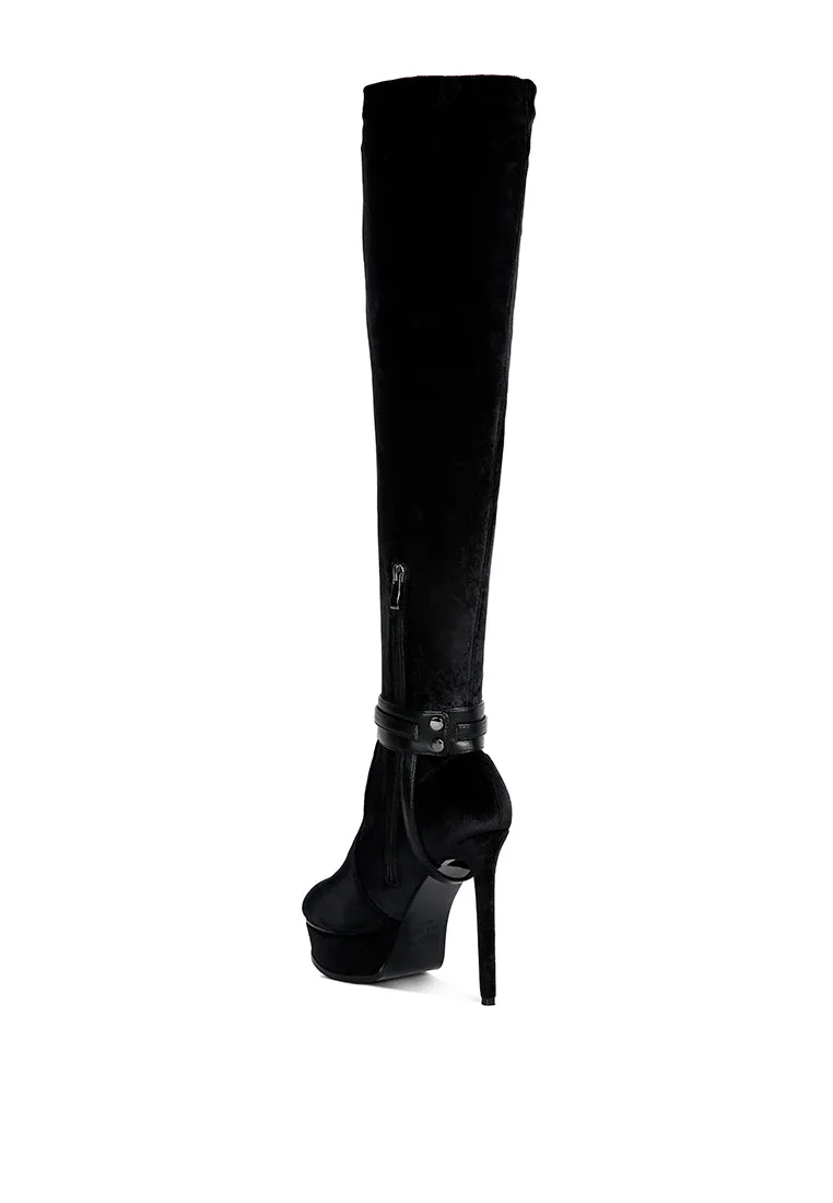 Bison High Heeled Long Velvet Boots