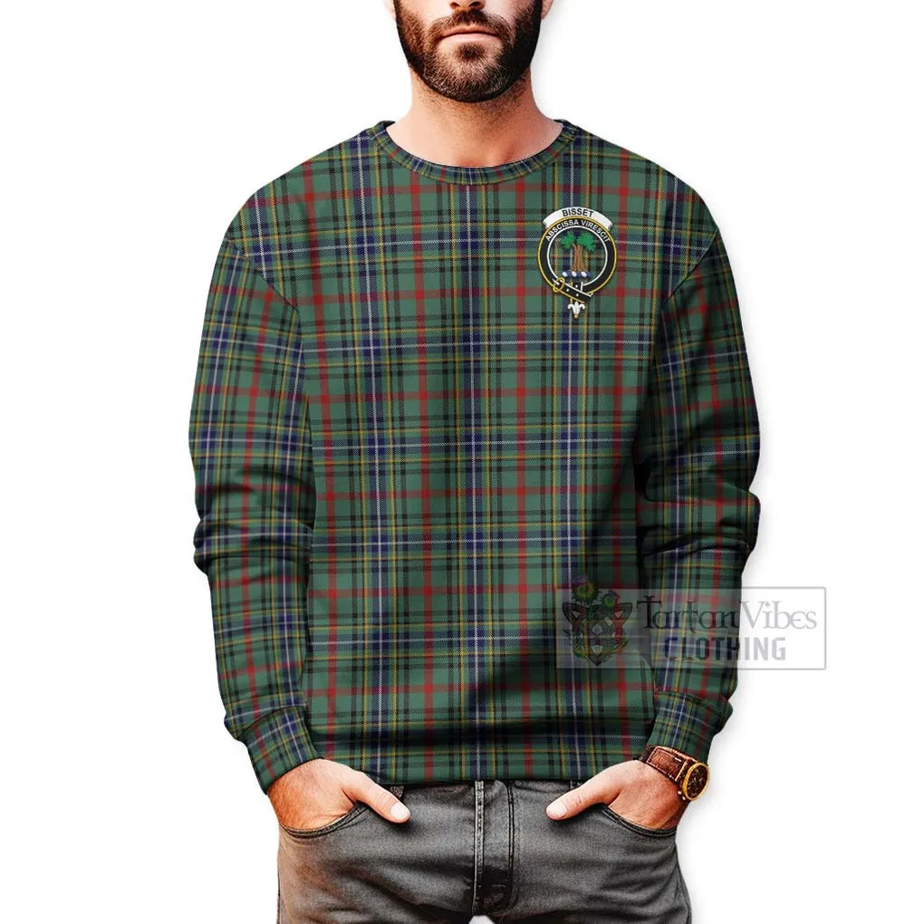 Bisset Tartan Sweatshirt with Family Crest and Bearded Skull Holding Bottles of Whiskey