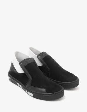 Black Leather Slip-On Trainers