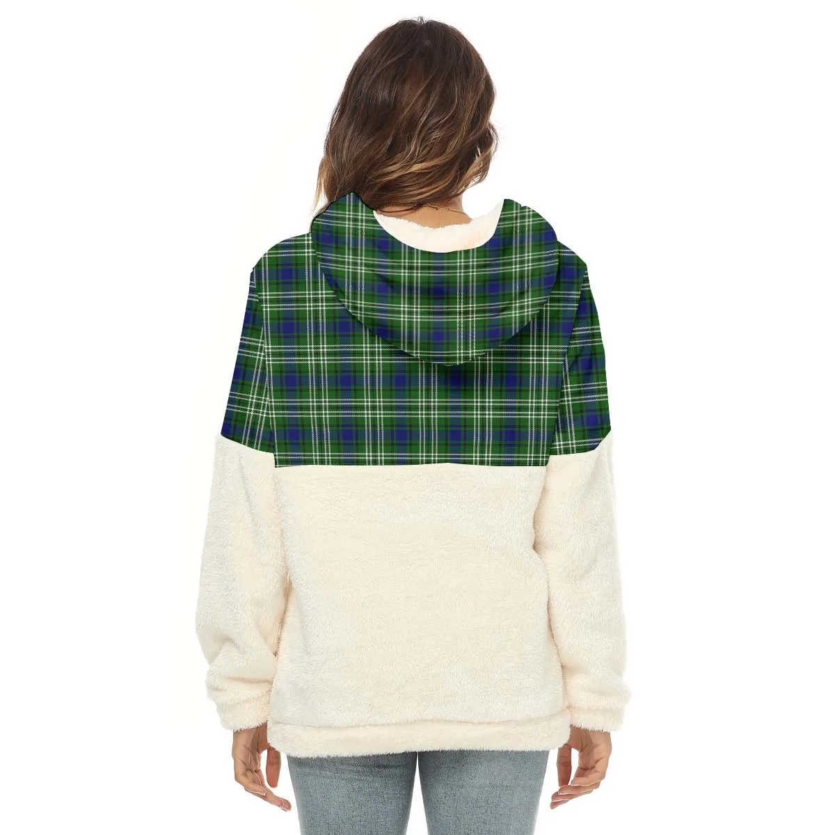 Blackadder Tartan Women's Borg Fleece Hoodie With Half Zip with Family Crest