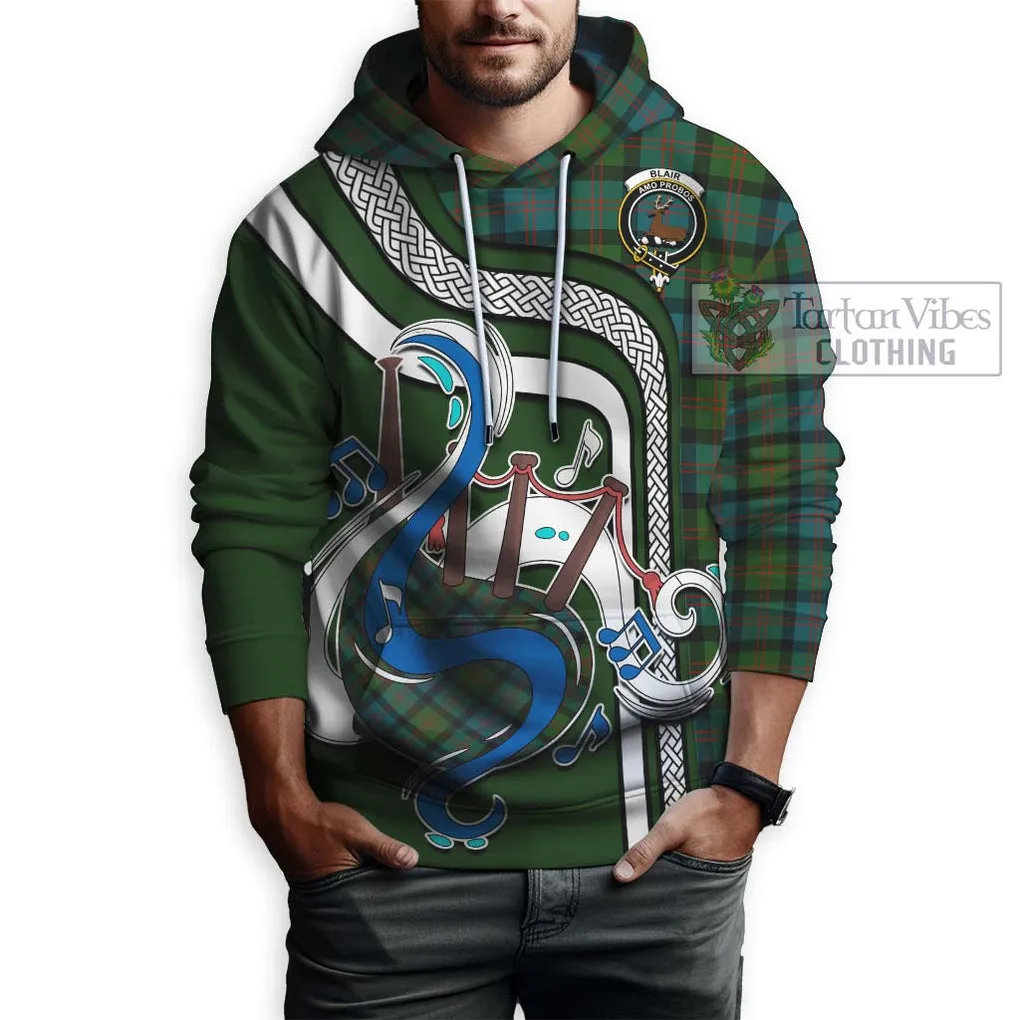 Blair Ancient Tartan Hoodie with Epic Bagpipe Style