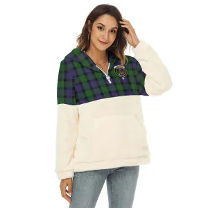 Blair Tartan Women's Borg Fleece Hoodie With Half Zip with Family Crest