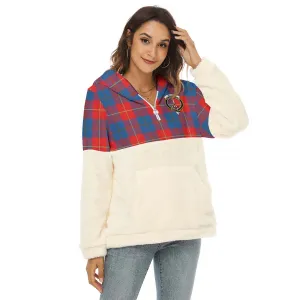 Blane Tartan Women's Borg Fleece Hoodie With Half Zip with Family Crest