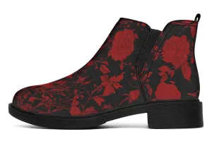 Blood Rose Romance Chelsea Boots - Comfy Slip-On - Soft & Water-Resistant Micro-Suede Vegan Shoes