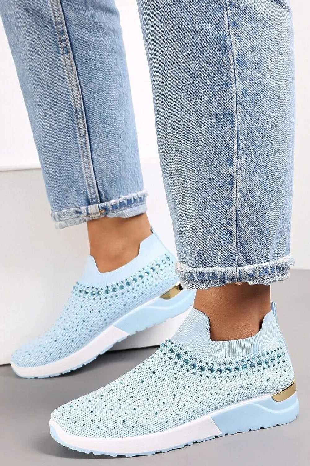 BLUE DIAMANTE DETAIL SLIP ON TRAINERS SHOES