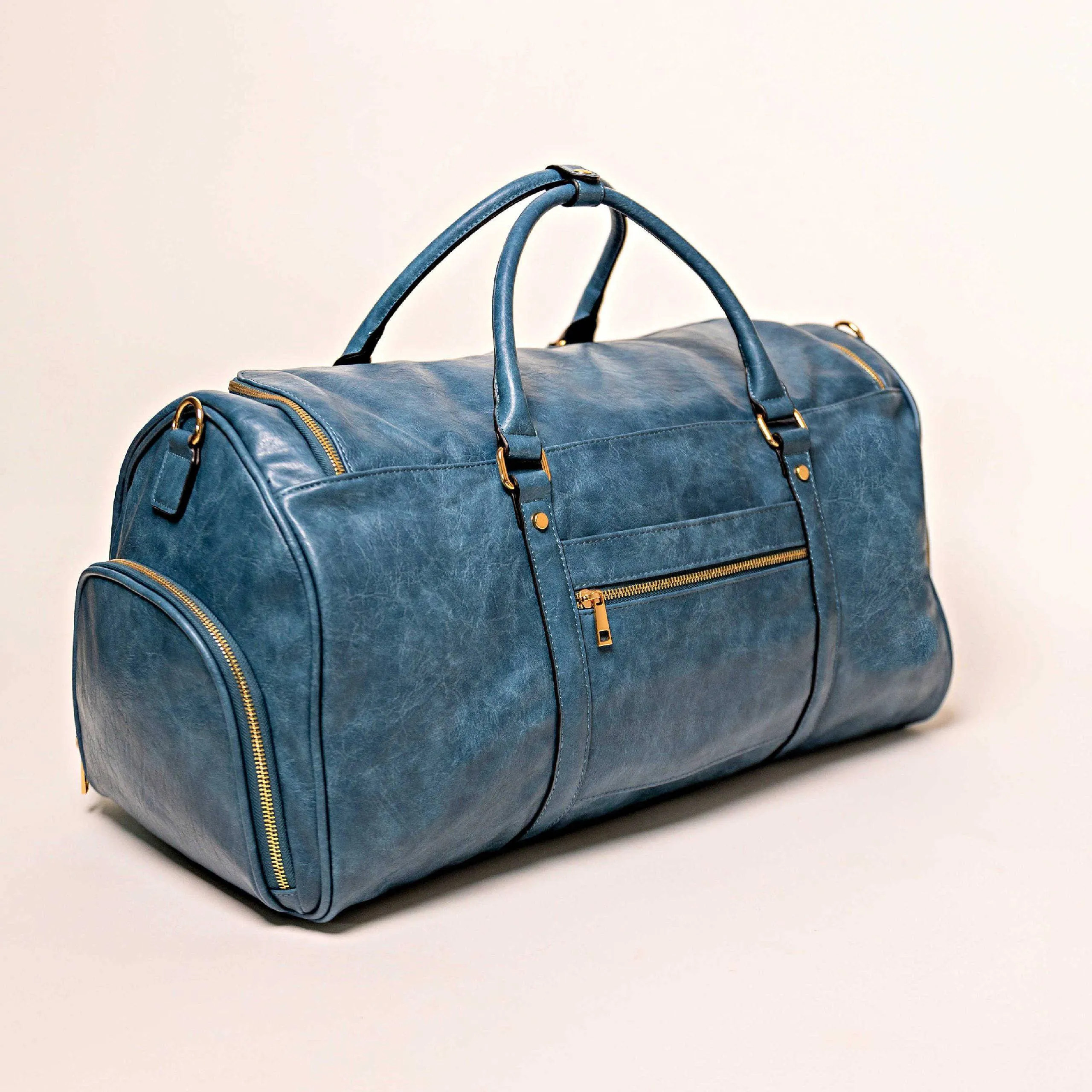 Blue Tumbled Luciano Leather Duffle Bag (New Weekender Design)