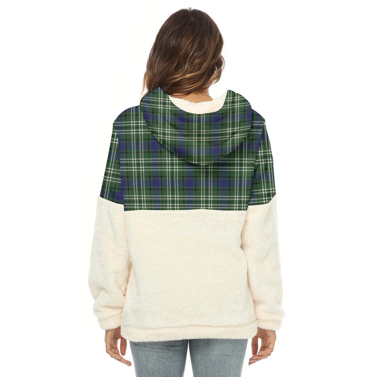 Blyth Tartan Women's Borg Fleece Hoodie With Half Zip with Family Crest